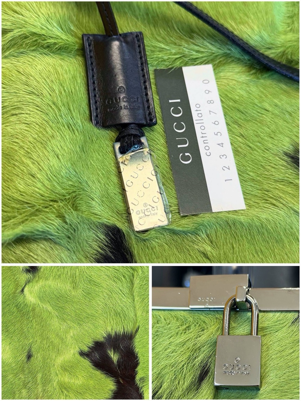 Vintage Gucci by Tom Ford F/W 1999 Green & black pony hair shoulder bag EXTREMEL - Picture 13 of 15
